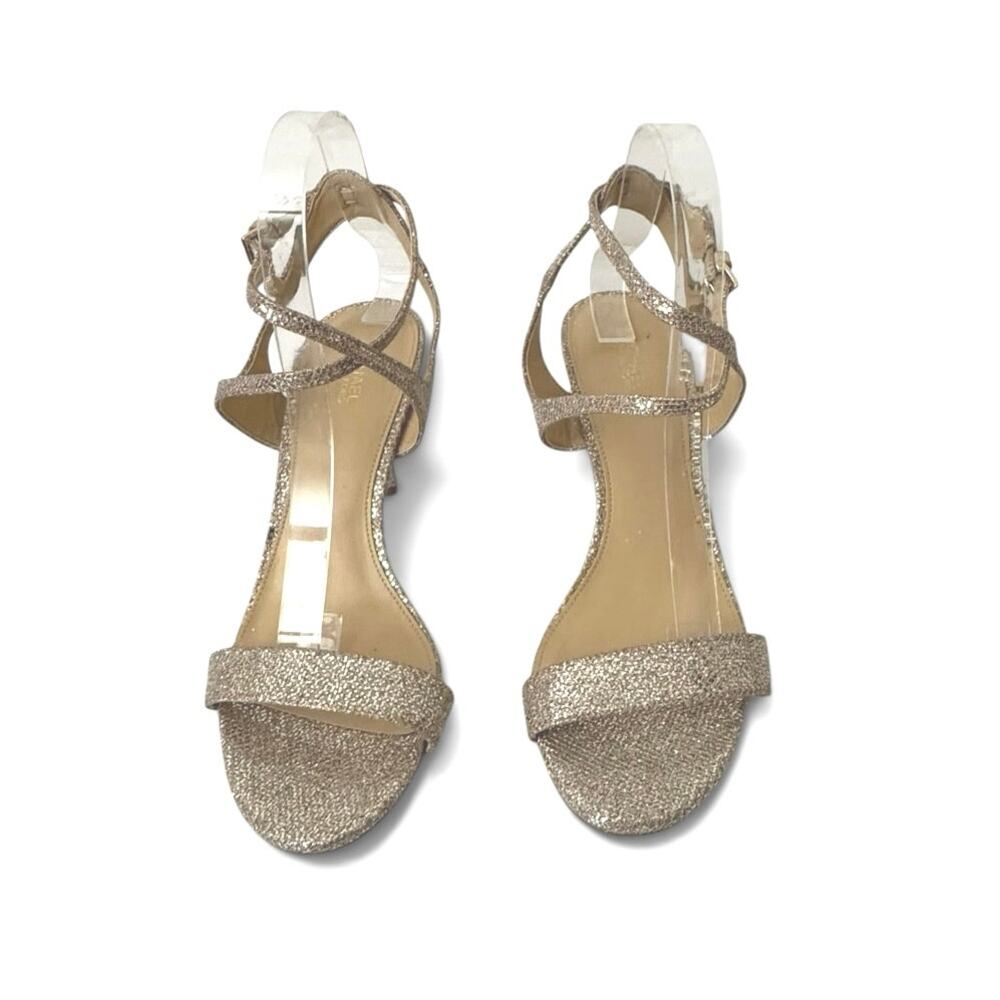 Michael Kors Metallic Gold Silver Kaylee Strappy Heel Sandals Size 9 M - Picture 3 of 10